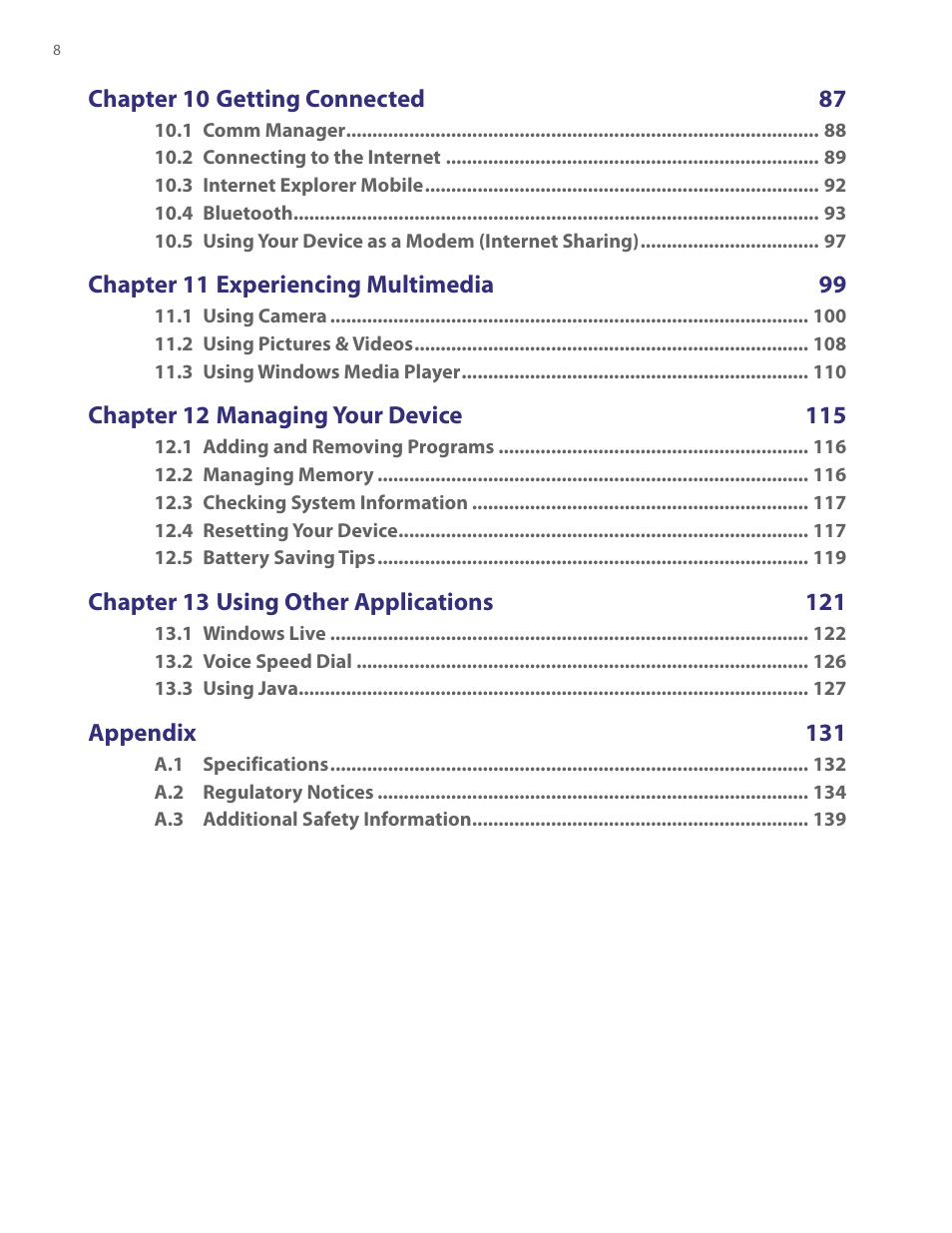 HTC PDA Phone User Manual | Page 8 / 144