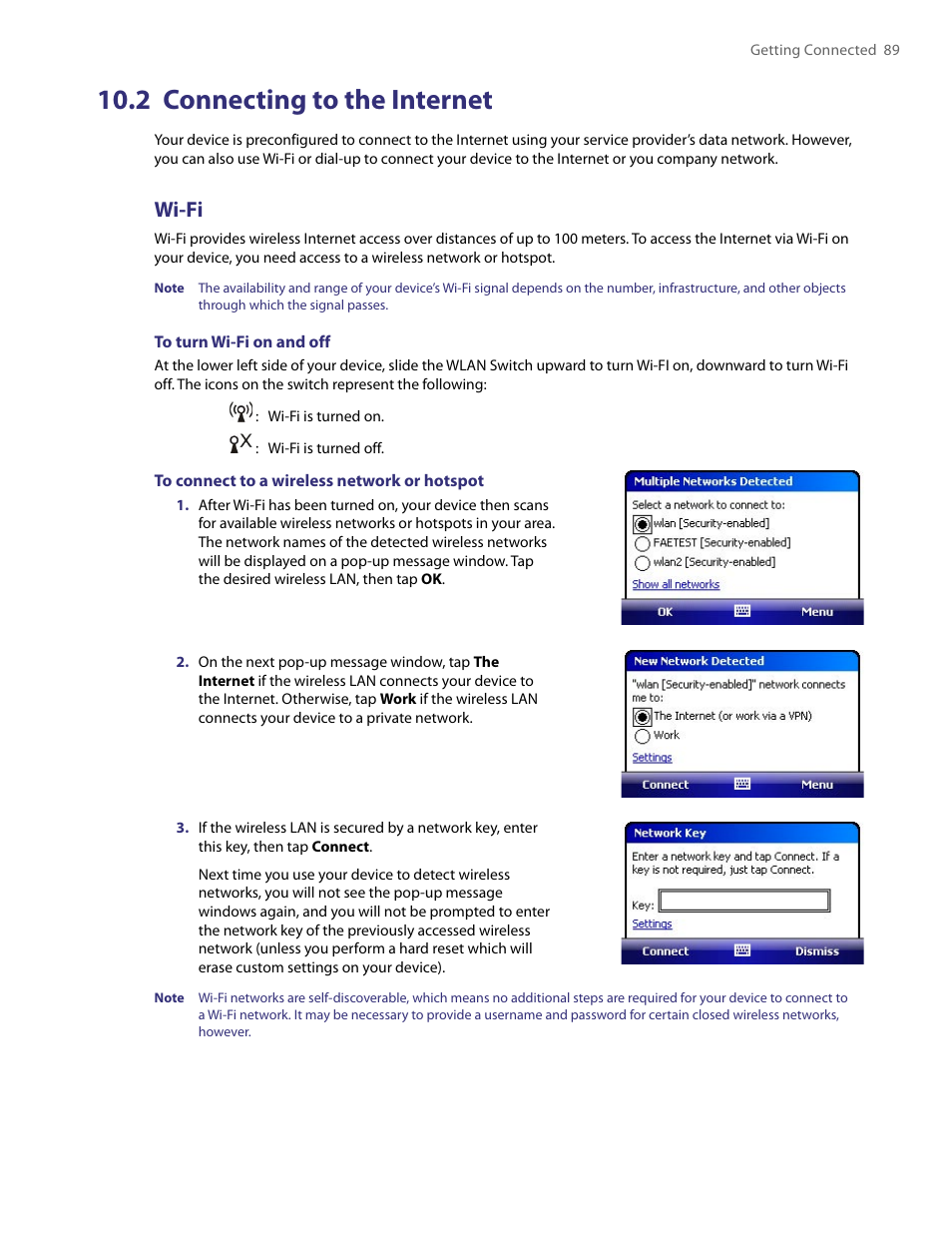 2 connecting to the internet, Wi-fi | HTC PDA Phone User Manual | Page 89 / 144