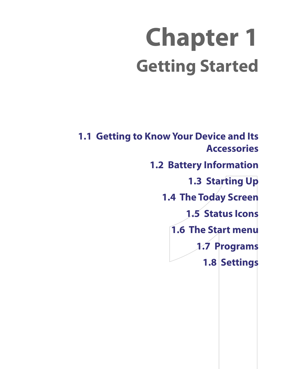 Chapter 1 getting started, Chapter 1, Getting started | HTC PDA Phone User Manual | Page 9 / 144