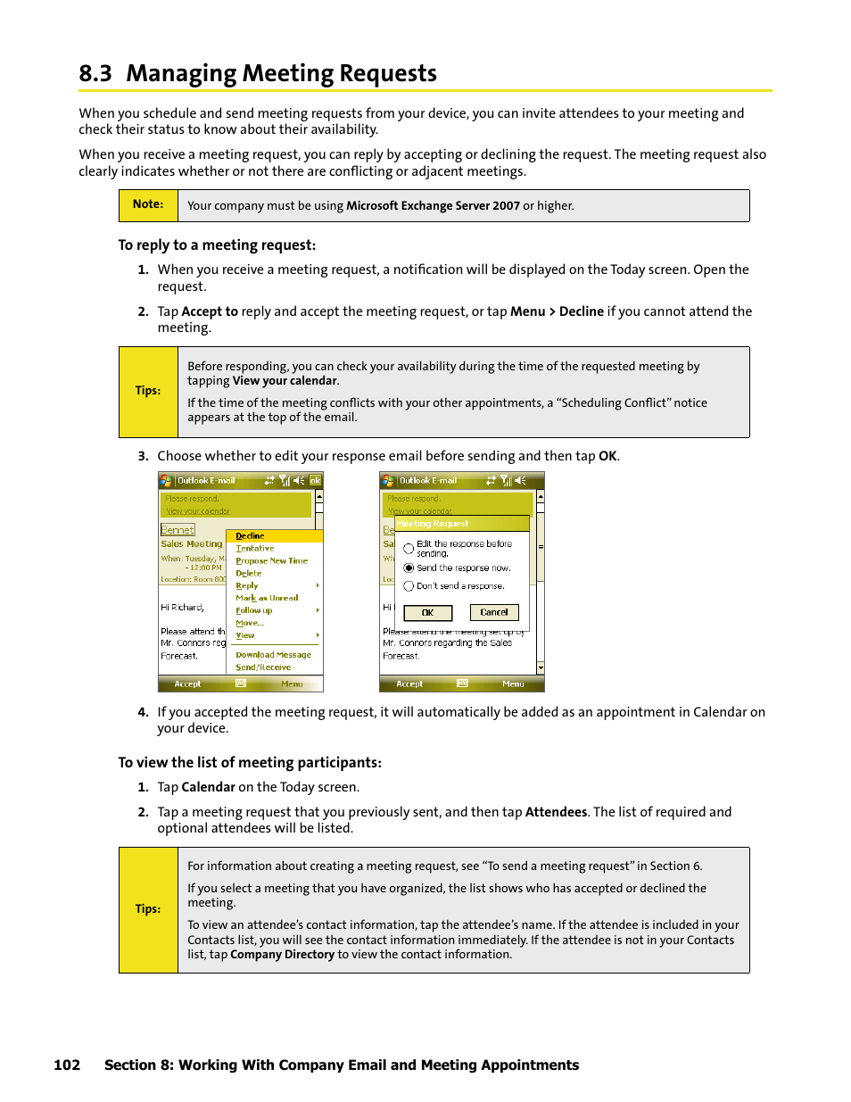 3 managing meeting requests | HTC Mogul User Manual | Page 100 / 188