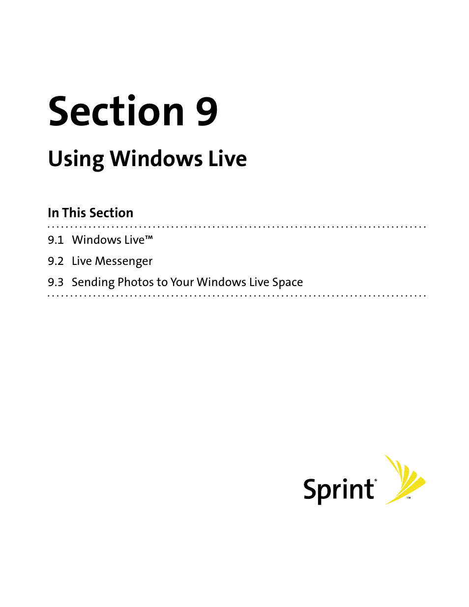 Section 9, Using windows live | HTC Mogul User Manual | Page 105 / 188