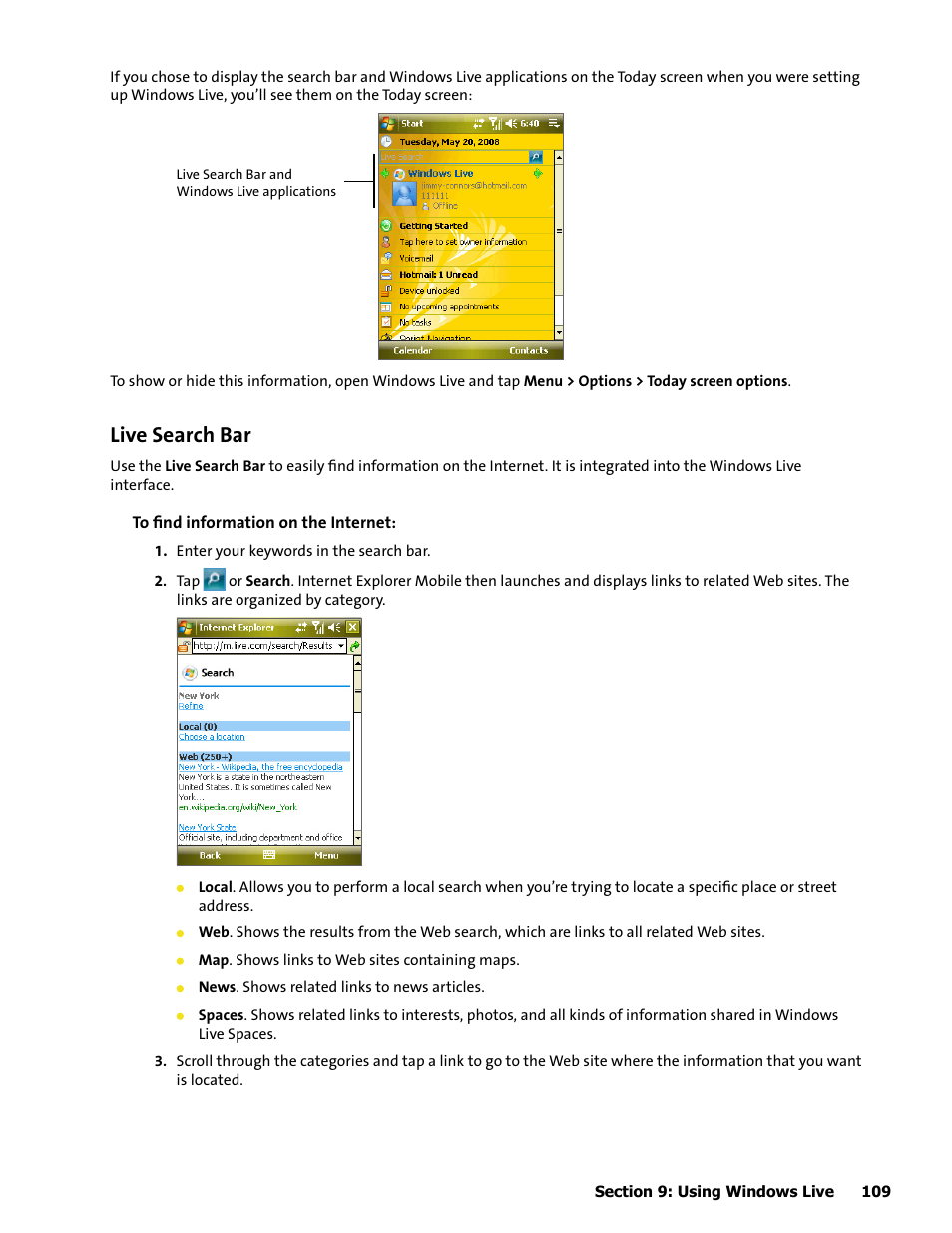 Live search bar | HTC Mogul User Manual | Page 107 / 188