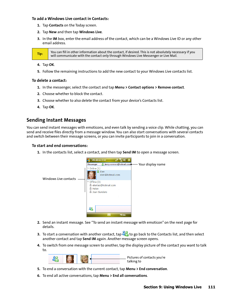 Sending instant messages | HTC Mogul User Manual | Page 109 / 188