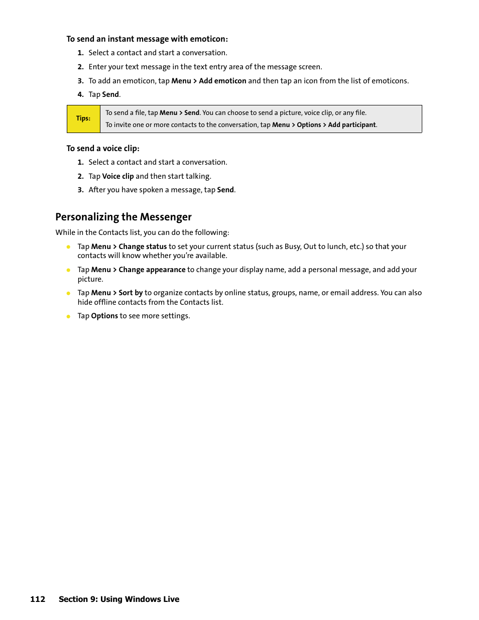 Personalizing the messenger | HTC Mogul User Manual | Page 110 / 188