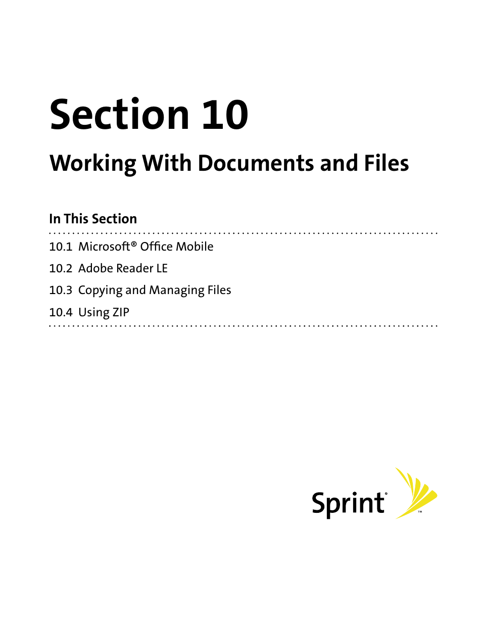 Section 10, Working with documents and files | HTC Mogul User Manual | Page 113 / 188