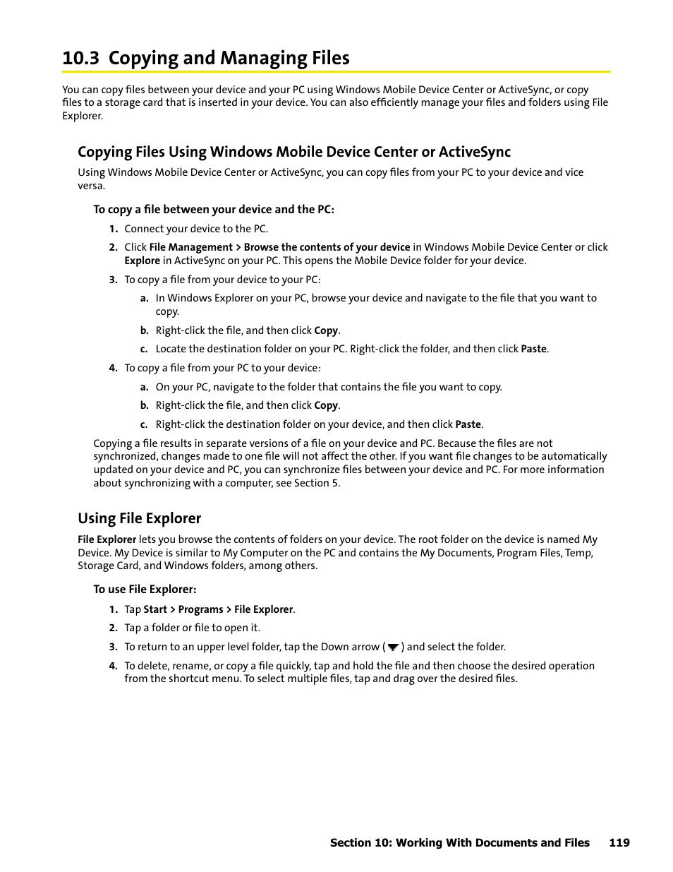 3 copying and managing files, Using file explorer | HTC Mogul User Manual | Page 117 / 188