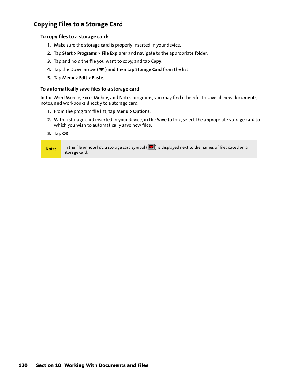 Copying files to a storage card | HTC Mogul User Manual | Page 118 / 188