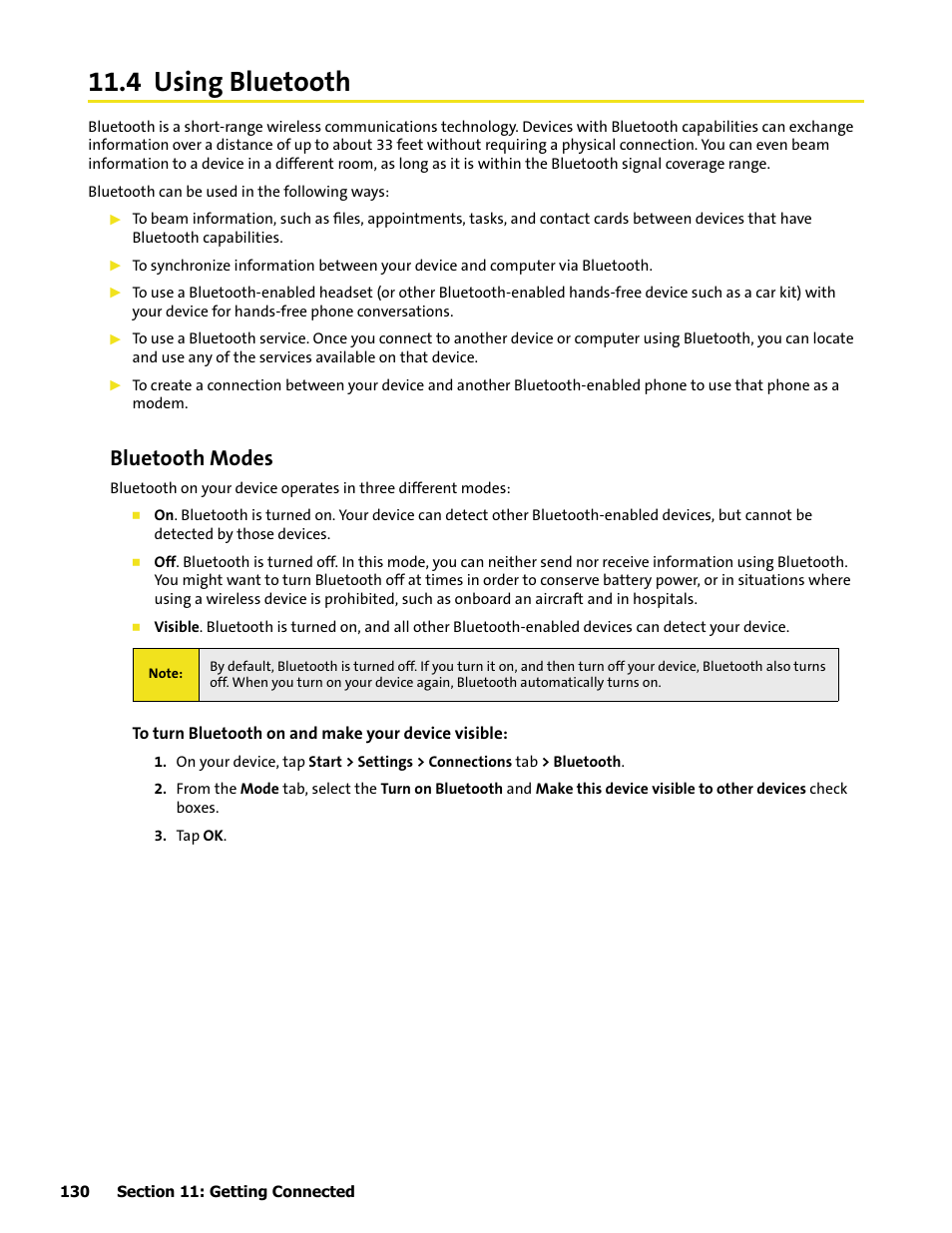 4 using bluetooth, Bluetooth modes | HTC Mogul User Manual | Page 128 / 188