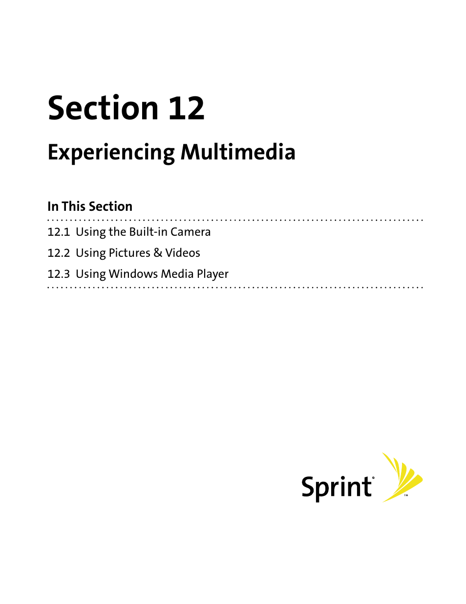 Section 12, Experiencing multimedia | HTC Mogul User Manual | Page 135 / 188