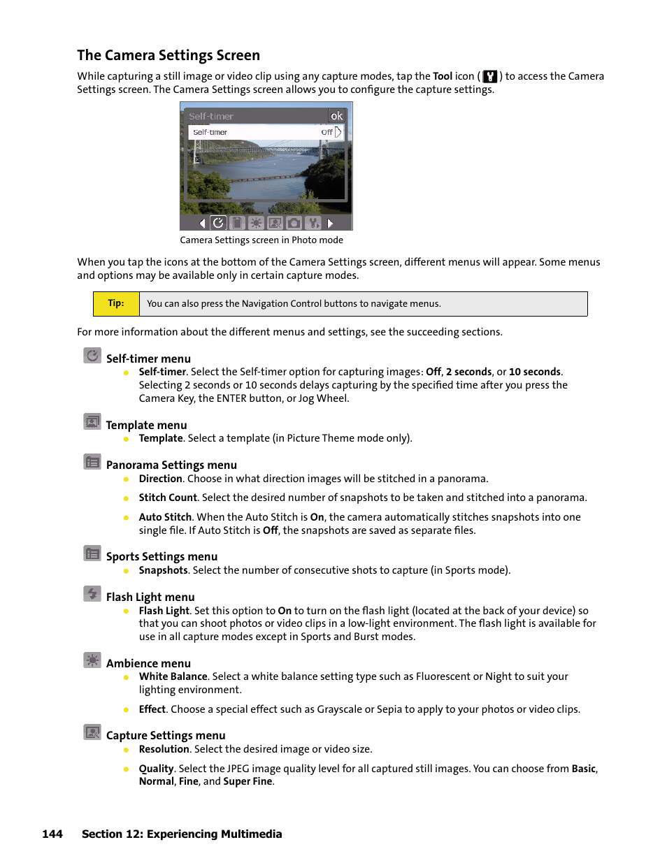 The camera settings screen | HTC Mogul User Manual | Page 142 / 188