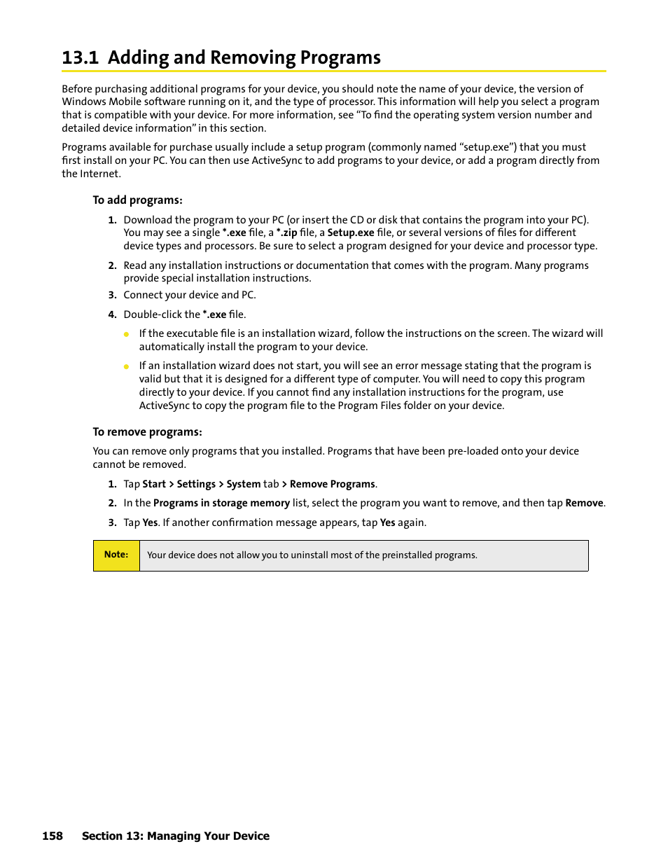 1 adding and removing programs | HTC Mogul User Manual | Page 154 / 188