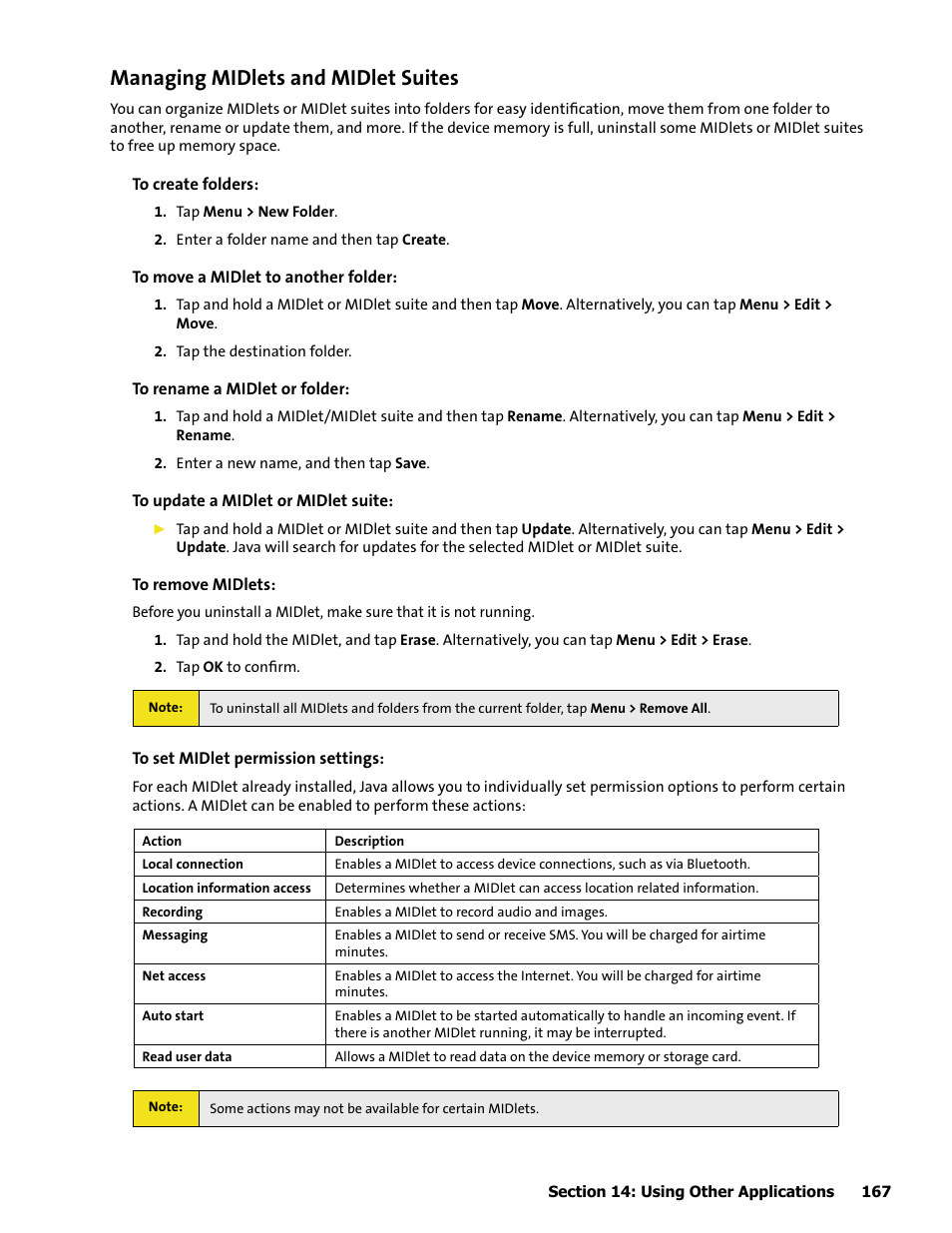 Managing midlets and midlet suites | HTC Mogul User Manual | Page 163 / 188