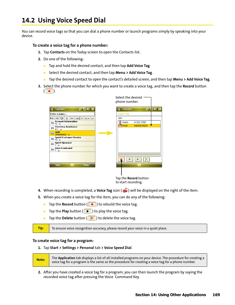 2 using voice speed dial | HTC Mogul User Manual | Page 165 / 188