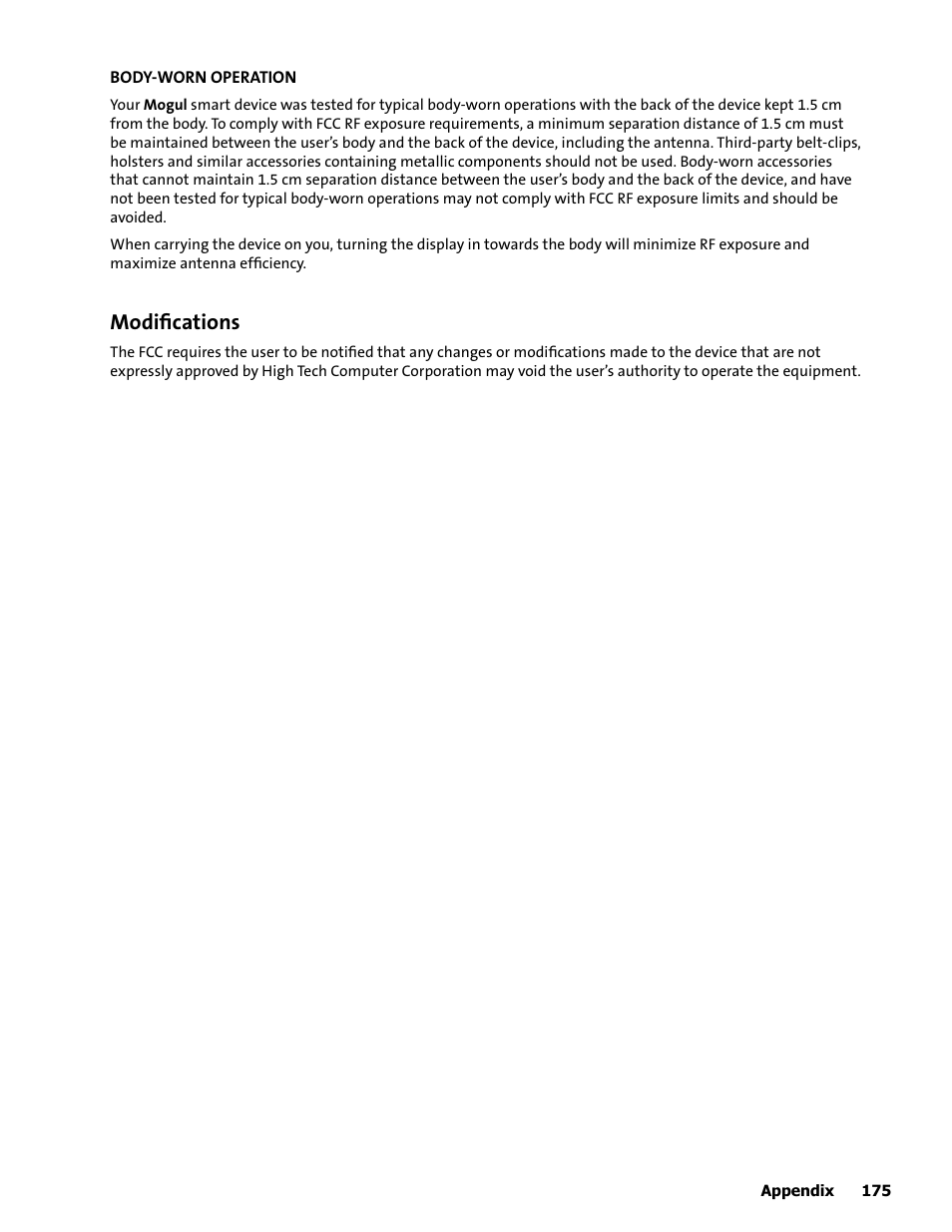 Modiﬁcations | HTC Mogul User Manual | Page 171 / 188