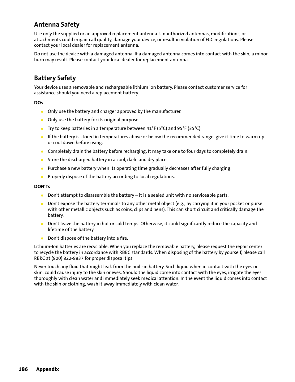 Antenna safety, Battery safety | HTC Mogul User Manual | Page 182 / 188