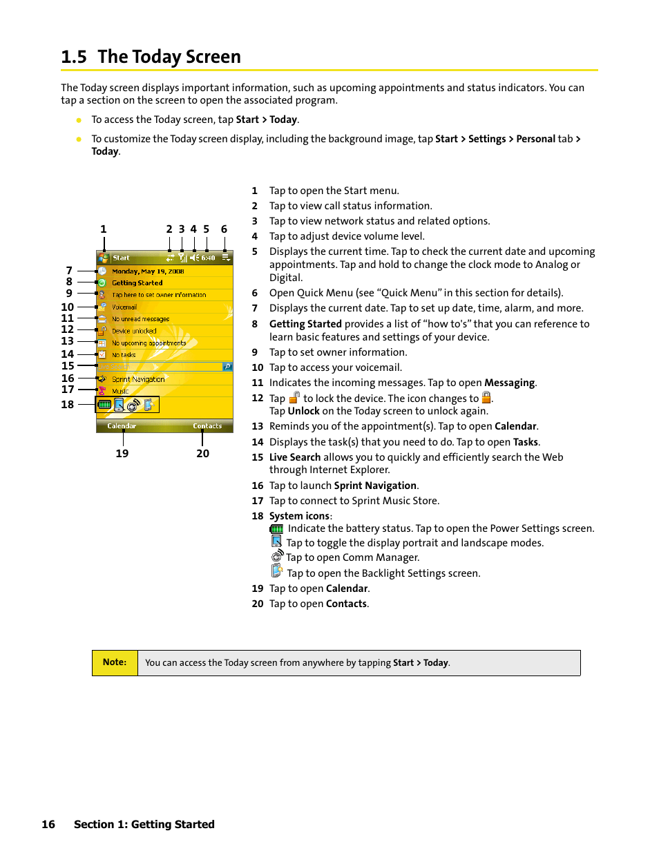 5 the today screen | HTC Mogul User Manual | Page 24 / 188