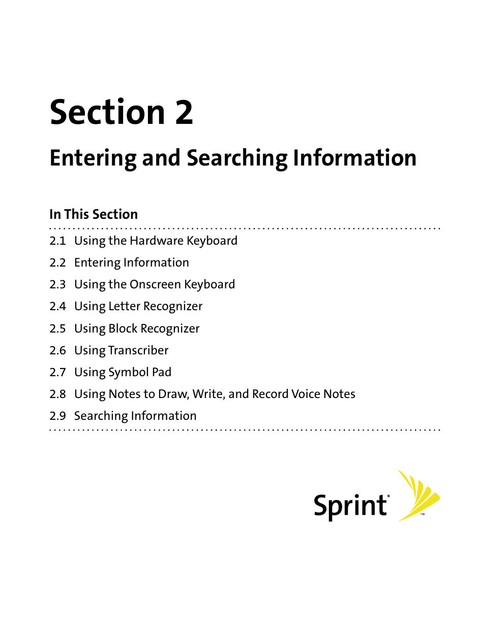 Section 2, Entering and searching information | HTC Mogul User Manual | Page 31 / 188