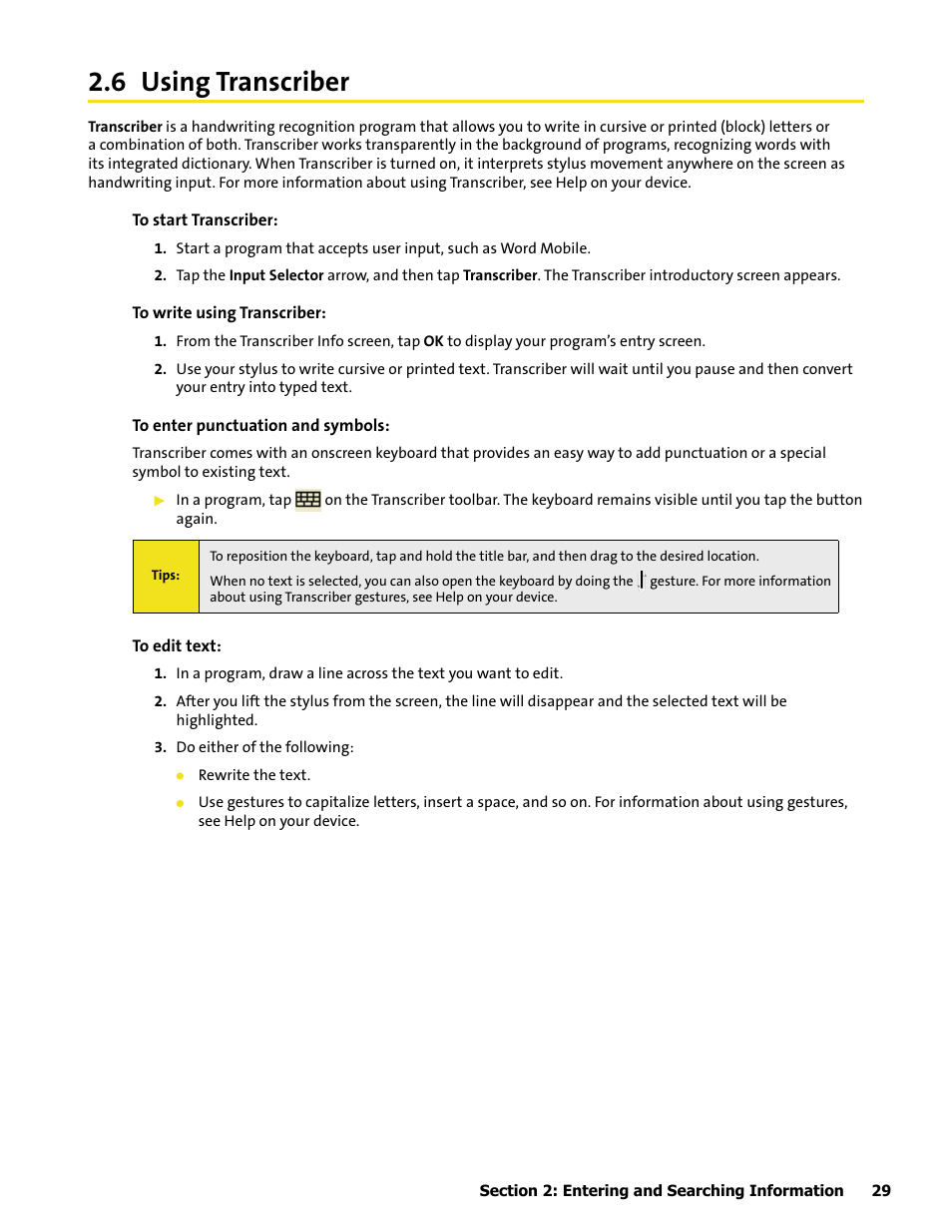 6 using transcriber, 9 searching information | HTC Mogul User Manual | Page 37 / 188