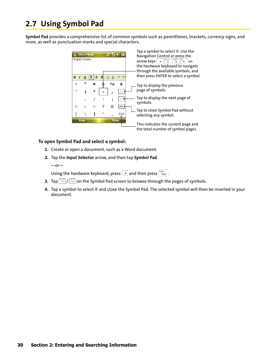 7 using symbol pad | HTC Mogul User Manual | Page 38 / 188