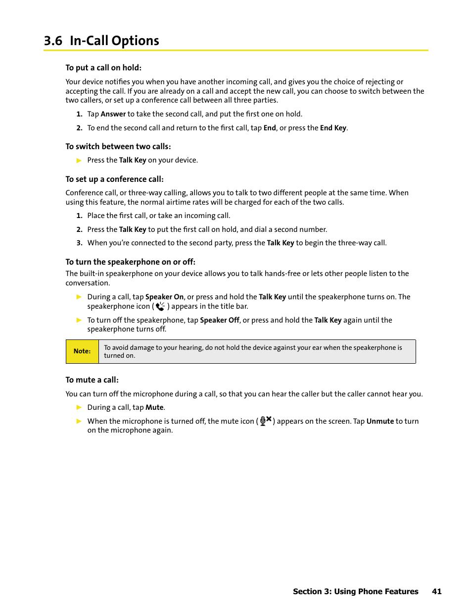 6 in-call options | HTC Mogul User Manual | Page 49 / 188