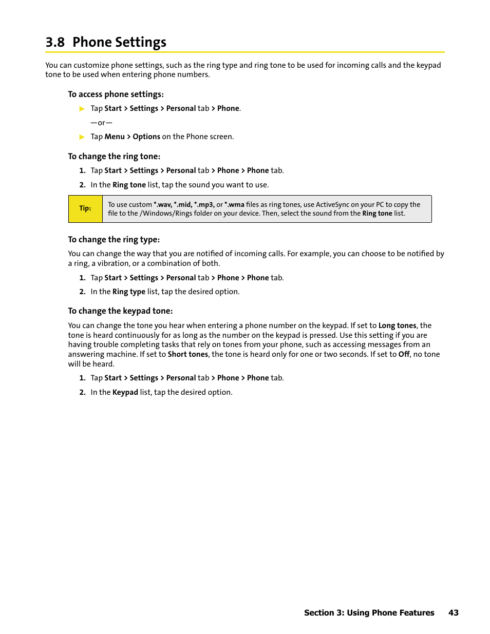 8 phone settings | HTC Mogul User Manual | Page 51 / 188