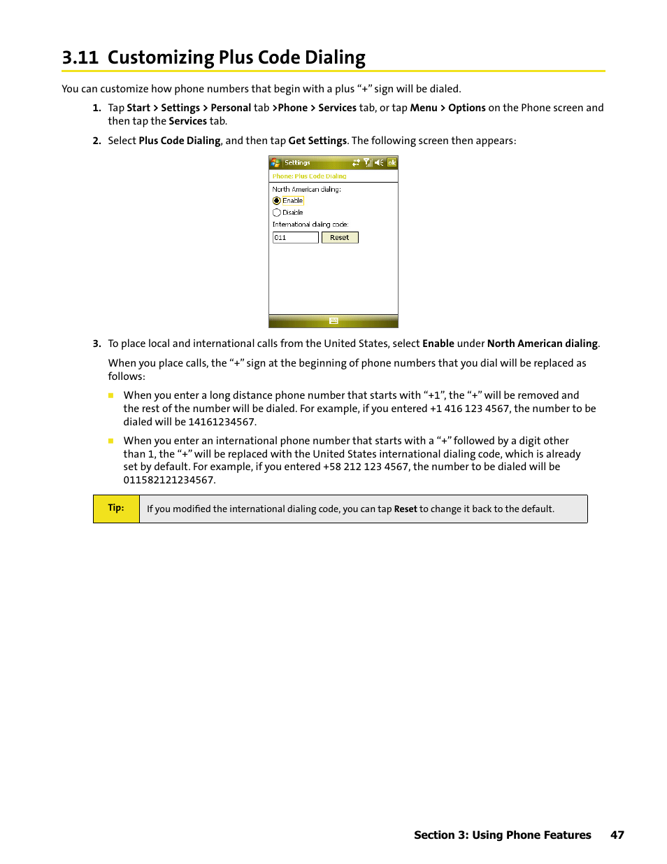 11 customizing plus code dialing | HTC Mogul User Manual | Page 55 / 188