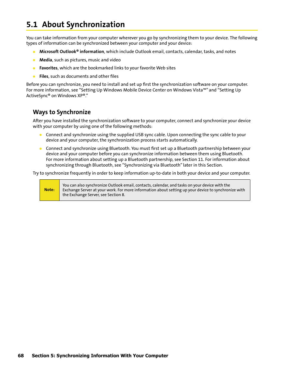 1 about synchronization, 1 about, Ways to synchronize | HTC Mogul User Manual | Page 66 / 188