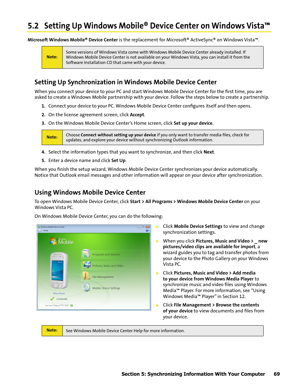 Using windows mobile device center | HTC Mogul User Manual | Page 67 / 188
