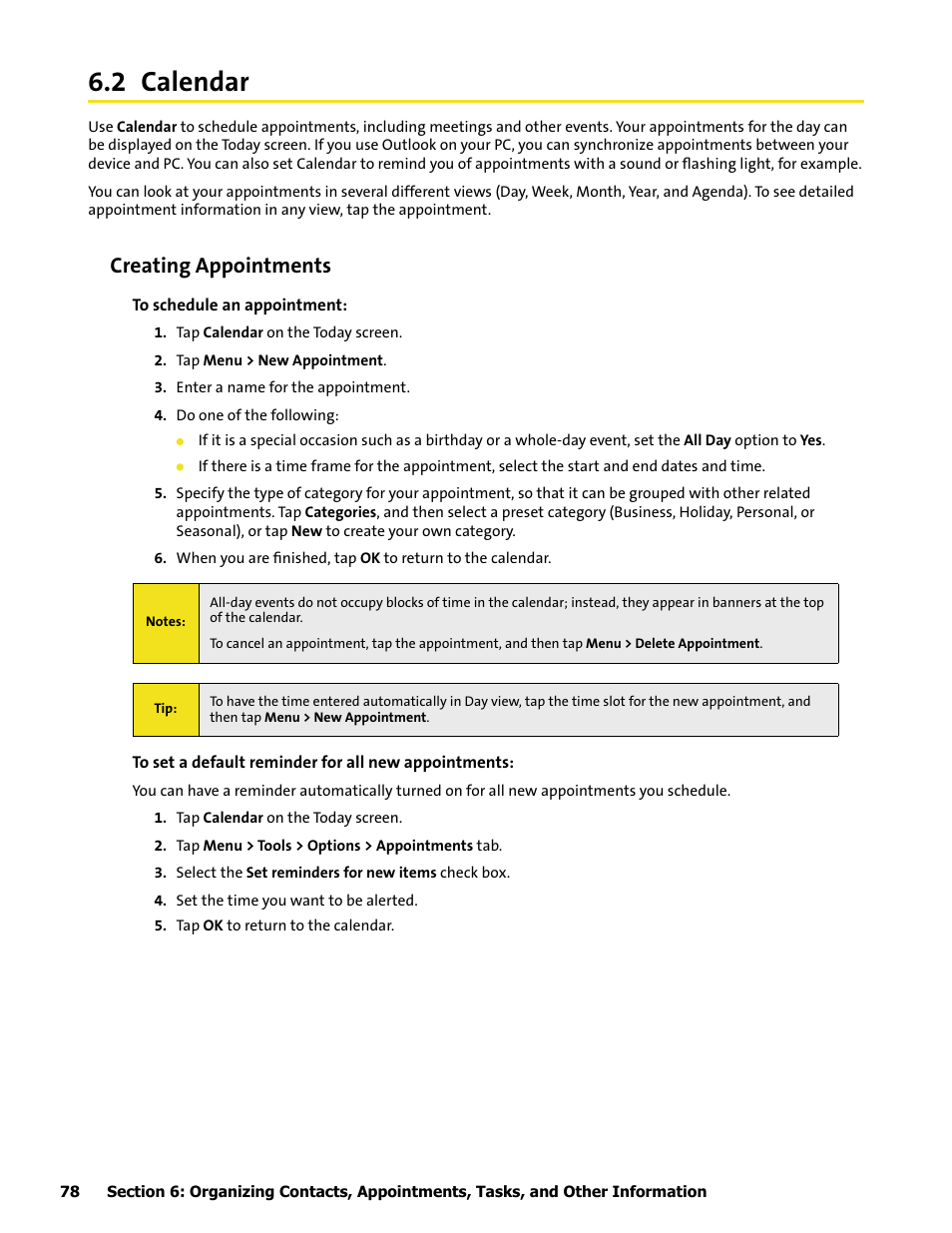 2 calendar, Creating appointments | HTC Mogul User Manual | Page 76 / 188