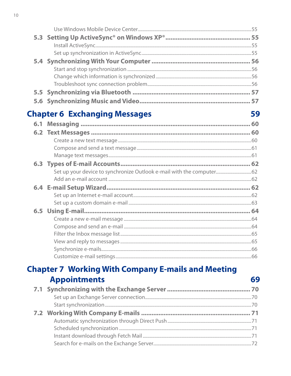 Chapter 6 exchanging messages 59 | HTC AM171 User Manual | Page 10 / 158