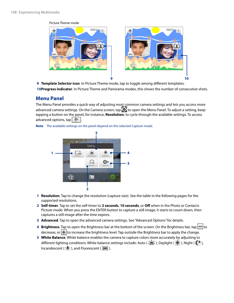 Menu panel | HTC AM171 User Manual | Page 108 / 158