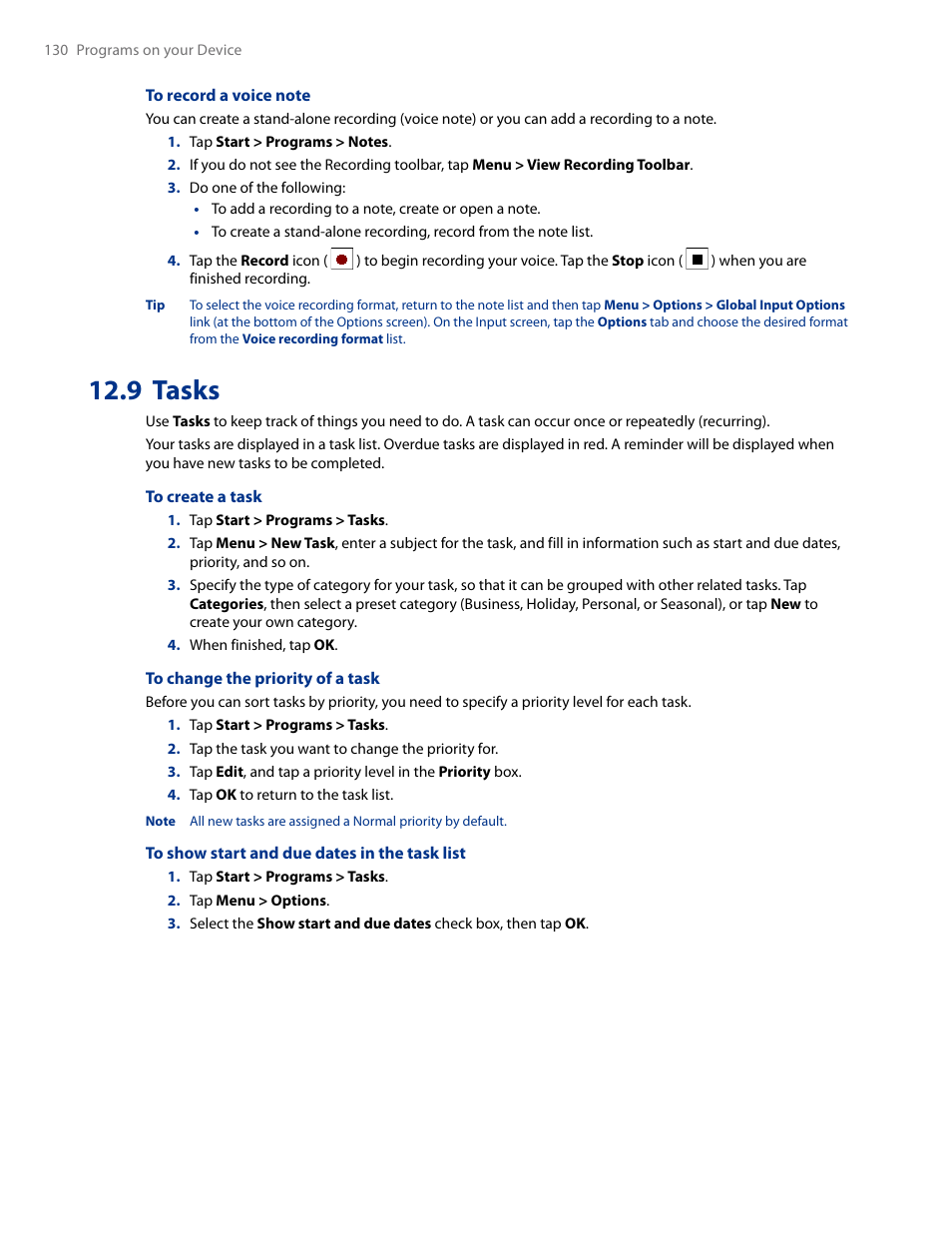 9 tasks | HTC AM171 User Manual | Page 130 / 158