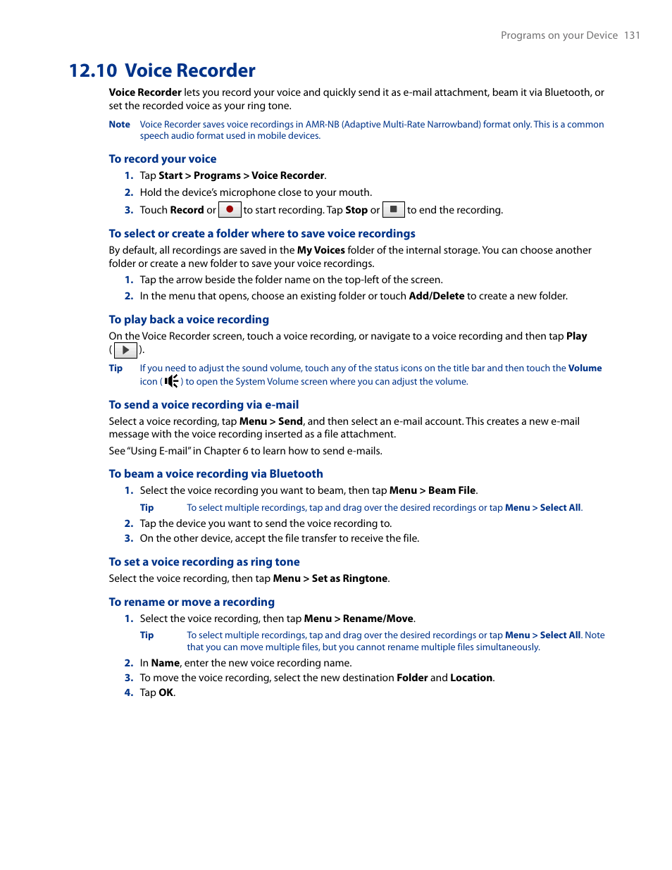 10 voice recorder | HTC AM171 User Manual | Page 131 / 158