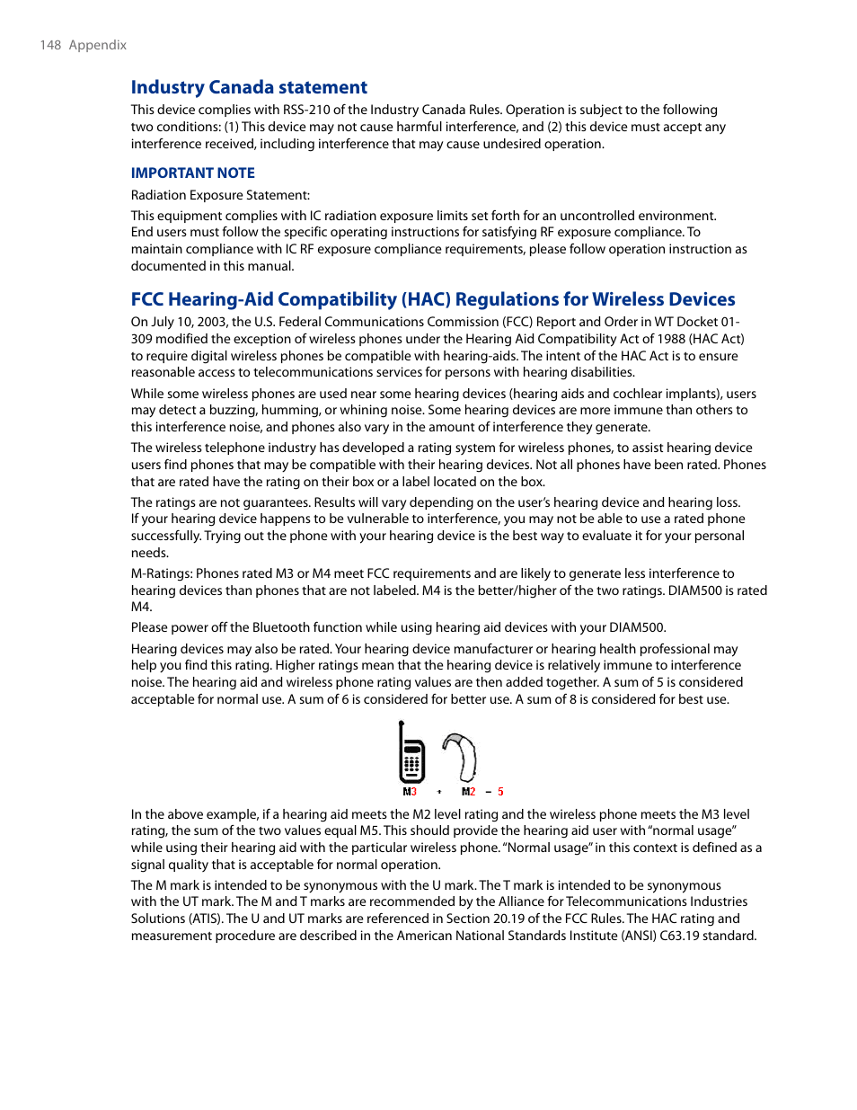 Industry canada statement | HTC AM171 User Manual | Page 148 / 158