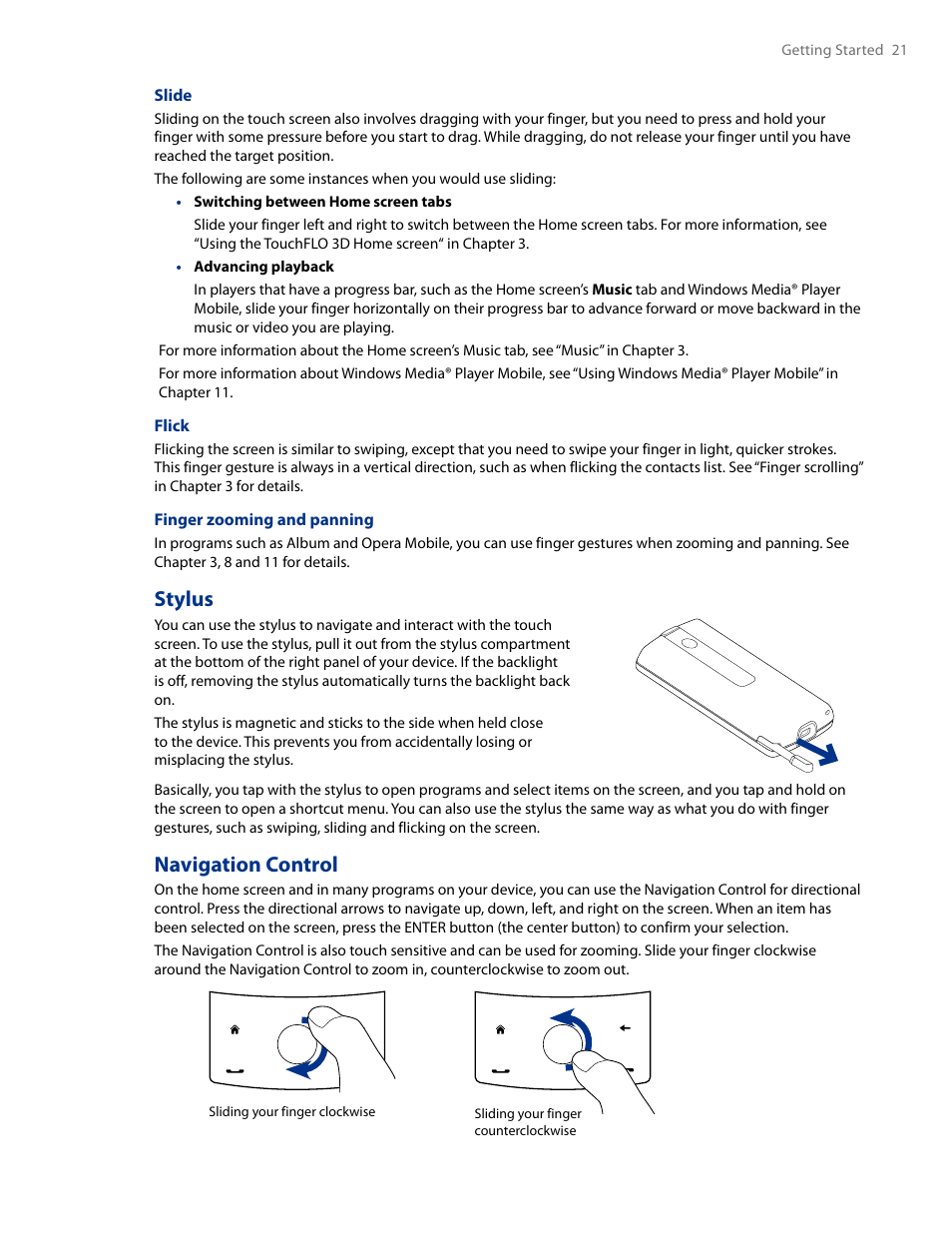 Stylus, Navigation control | HTC AM171 User Manual | Page 21 / 158