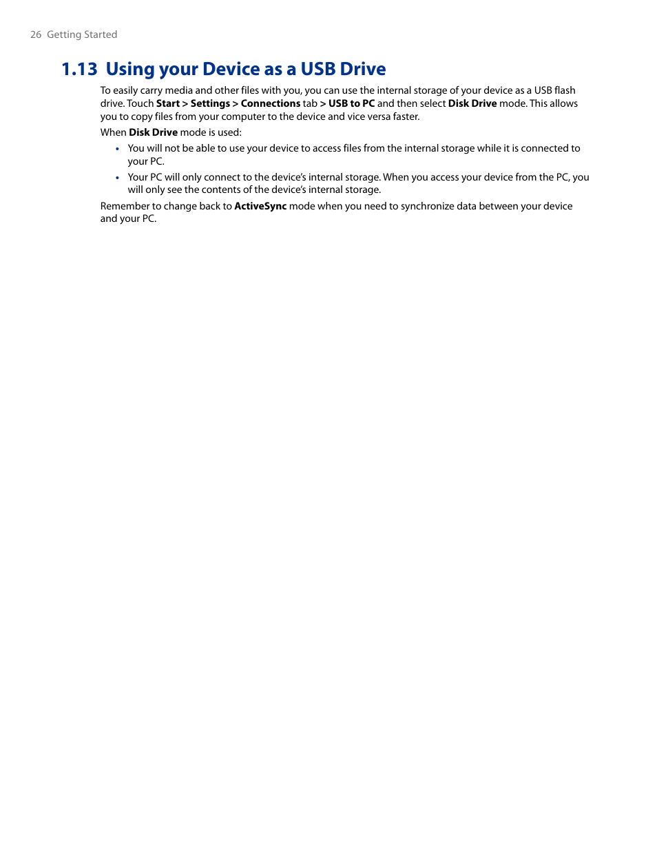 13 using your device as a usb drive | HTC AM171 User Manual | Page 26 / 158