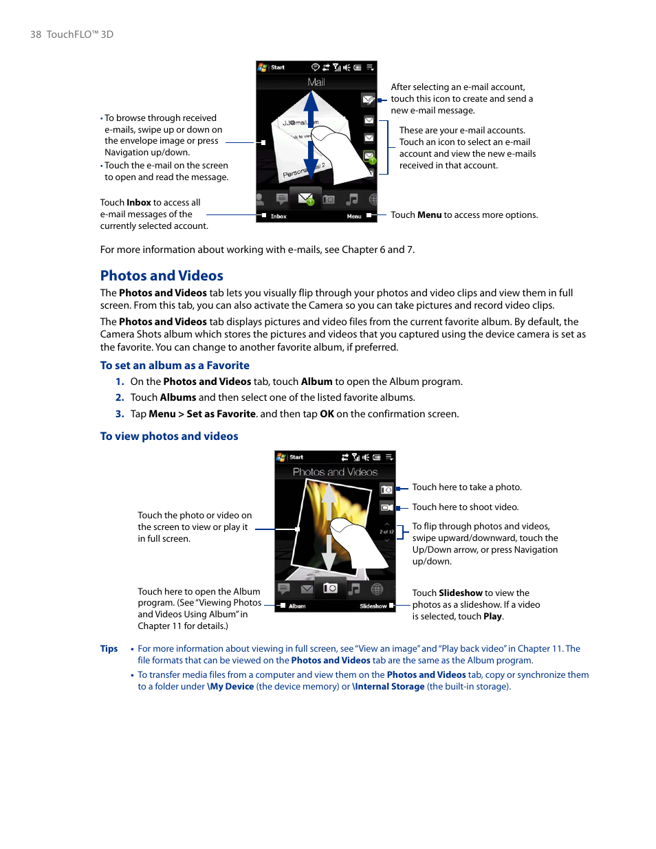 Photos and videos | HTC AM171 User Manual | Page 38 / 158
