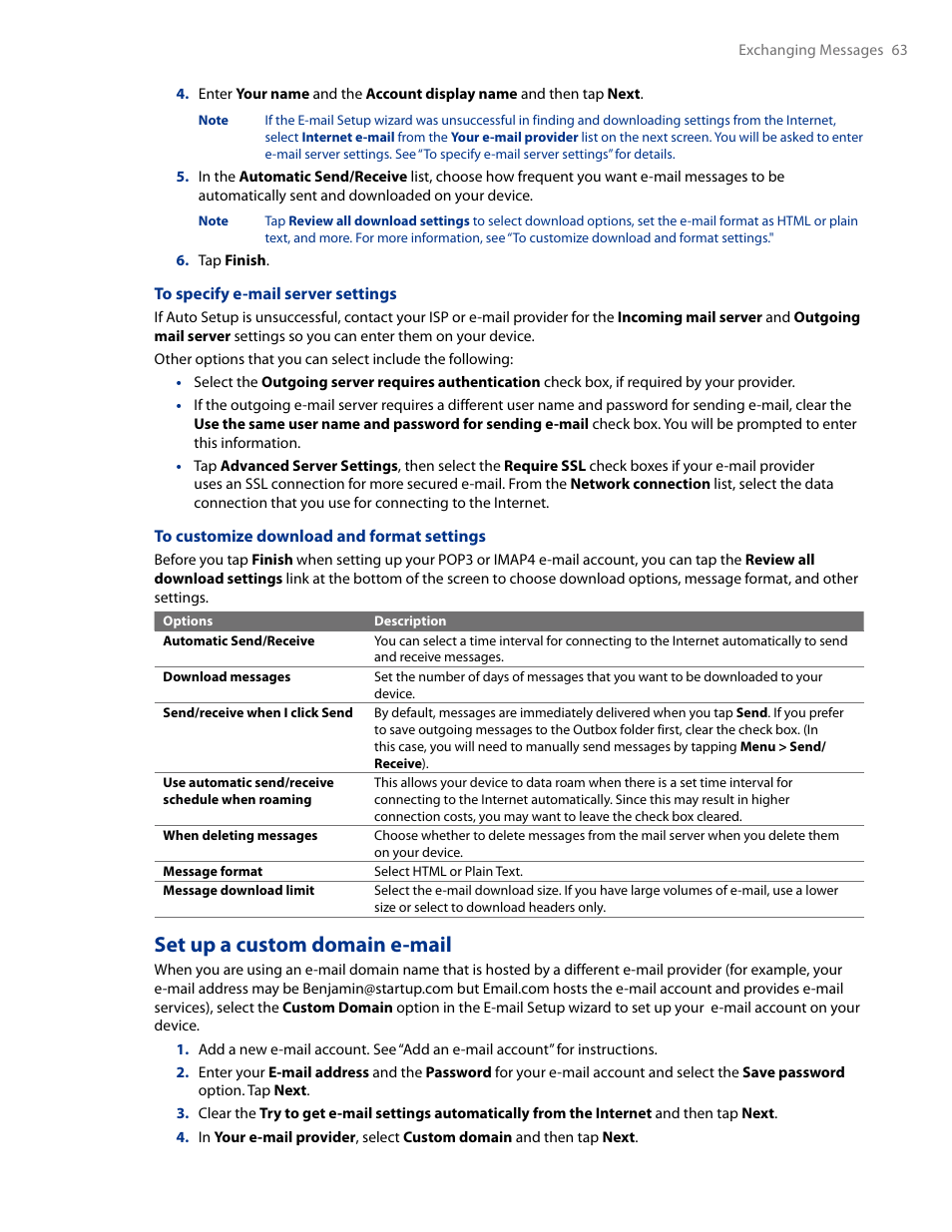 Set up a custom domain e-mail | HTC AM171 User Manual | Page 63 / 158