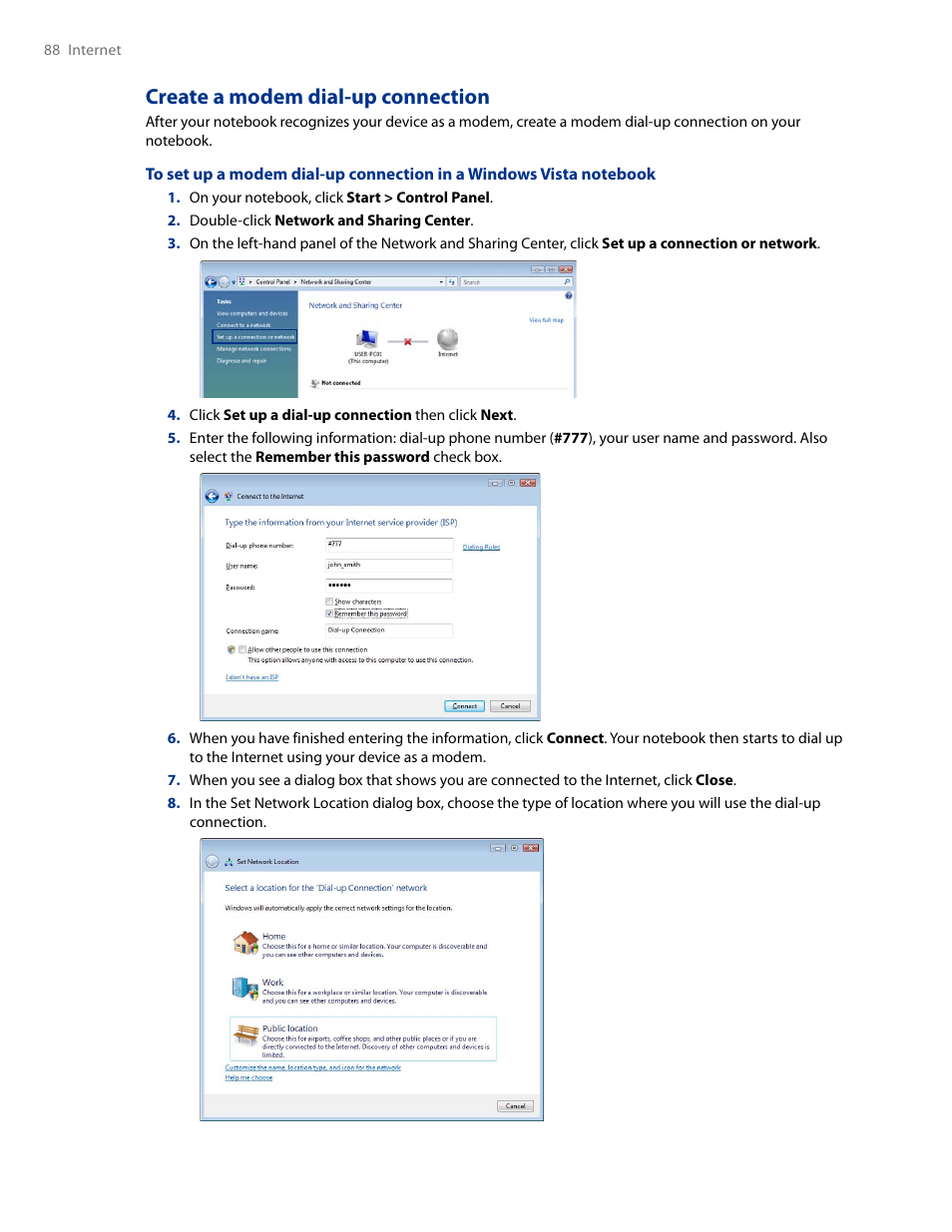 Create a modem dial-up connection | HTC AM171 User Manual | Page 88 / 158
