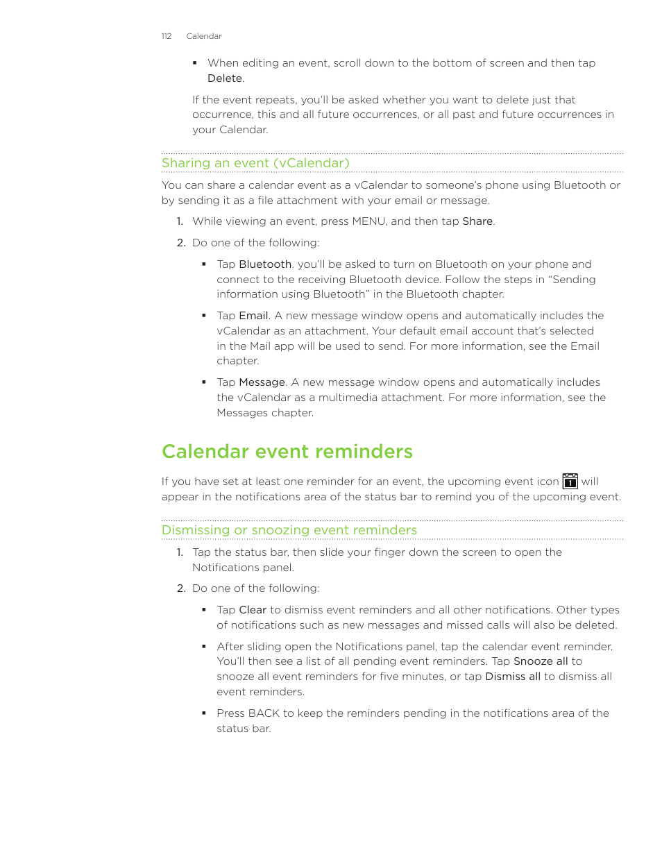 Calendar event reminders | HTC Inspire 4G User Manual | Page 112 / 206
