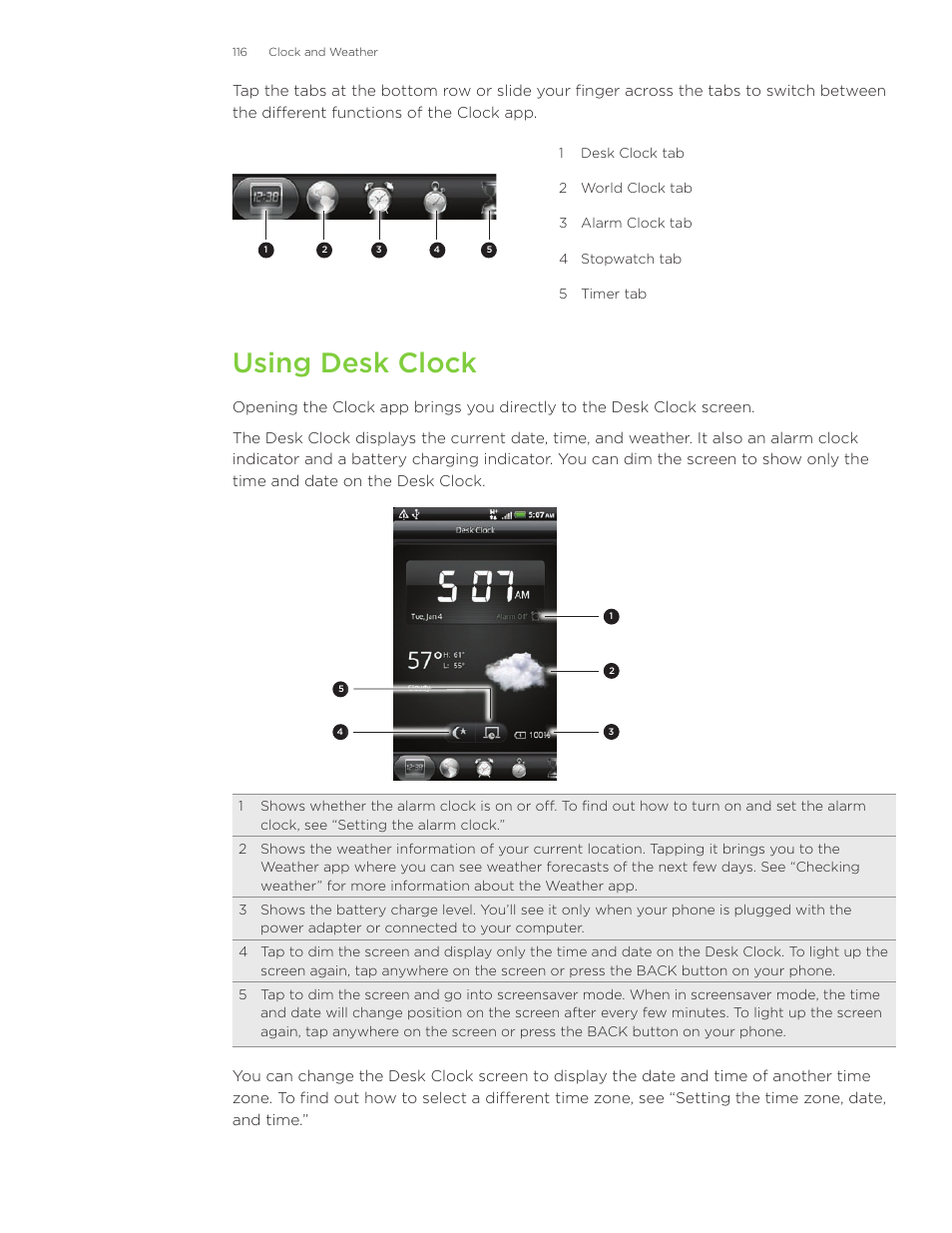 Using desk clock | HTC Inspire 4G User Manual | Page 116 / 206