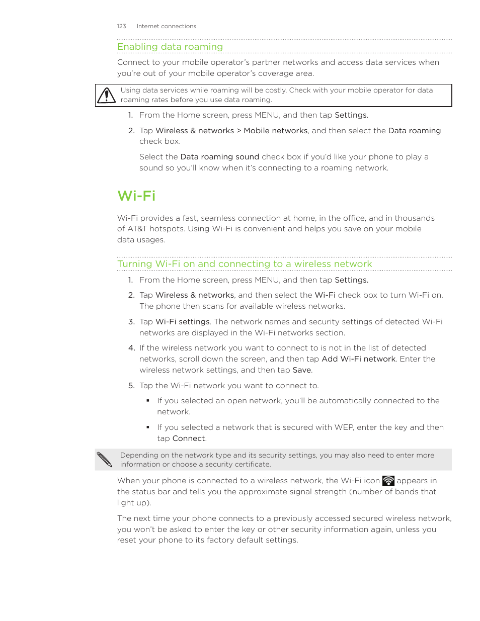 Wi-fi | HTC Inspire 4G User Manual | Page 123 / 206