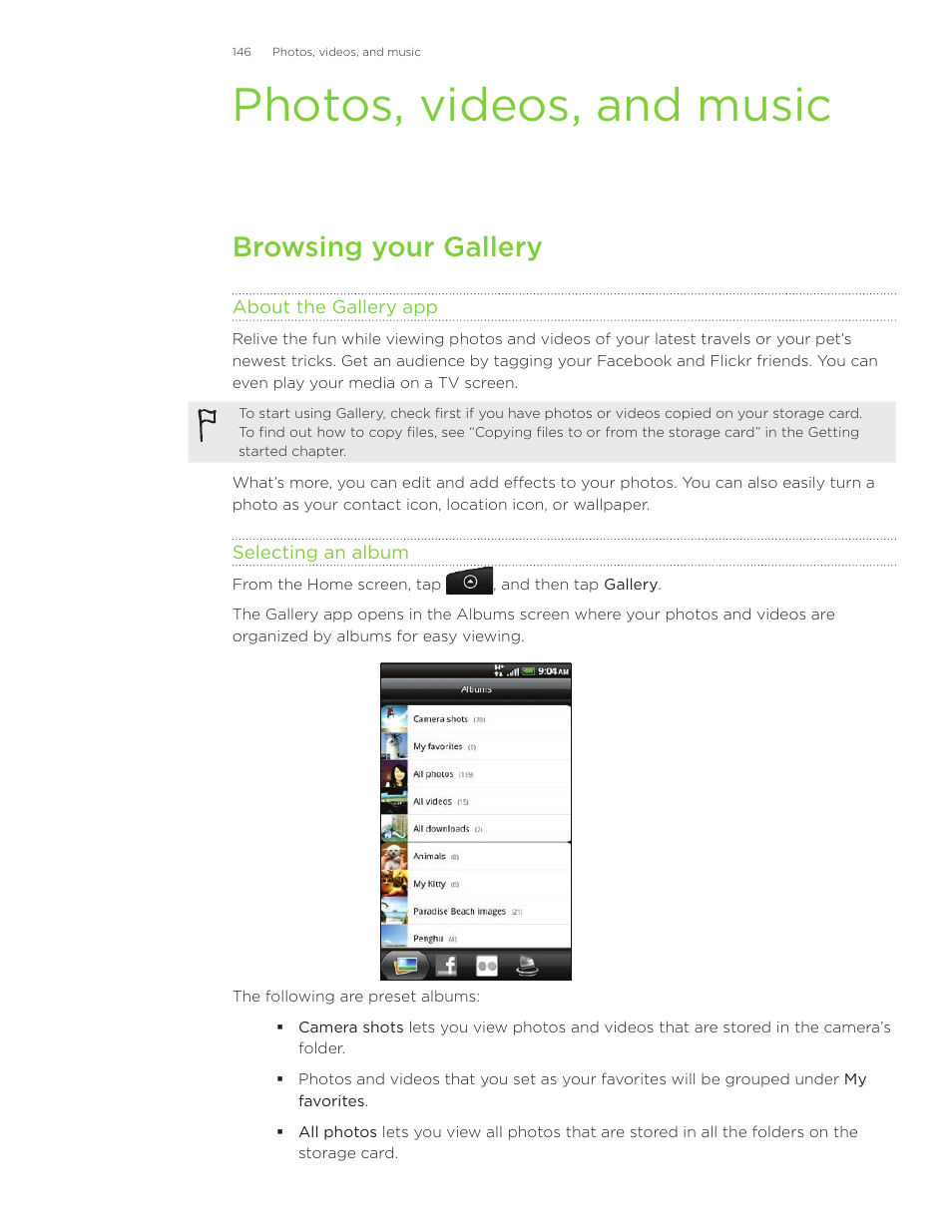 Photos, videos, and music, Browsing your gallery | HTC Inspire 4G User Manual | Page 146 / 206