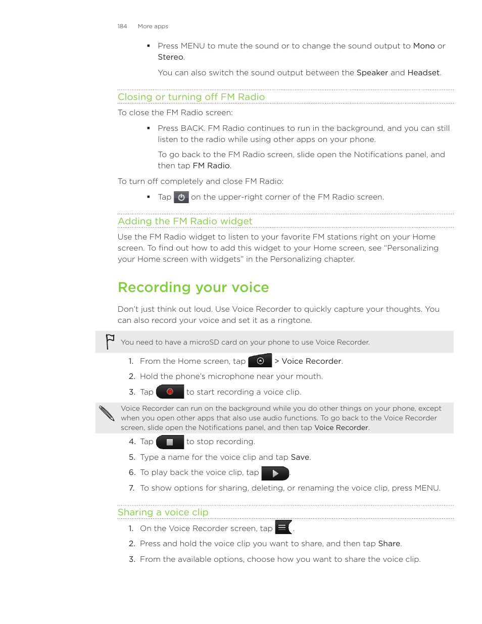 Recording your voice | HTC Inspire 4G User Manual | Page 184 / 206