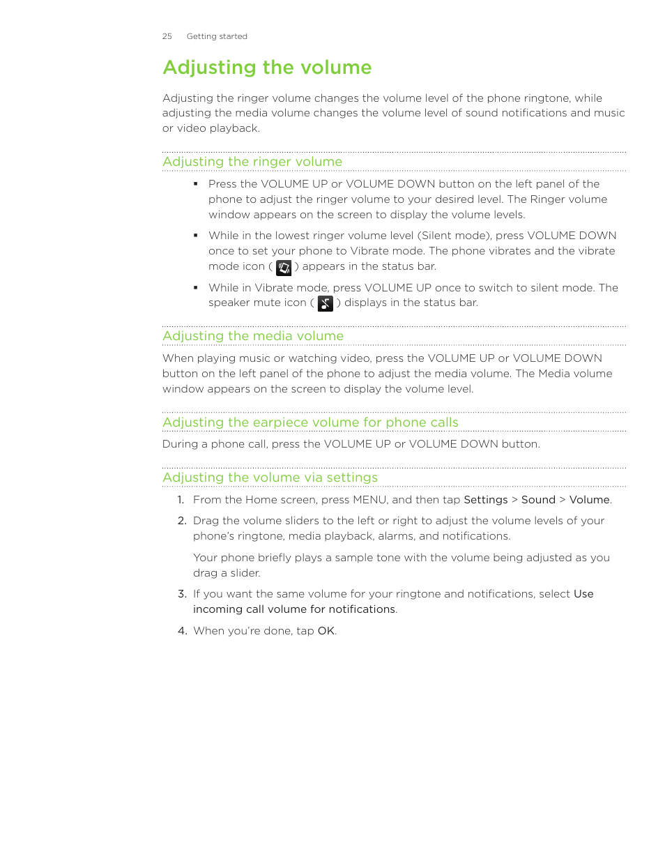 Adjusting the volume | HTC Inspire 4G User Manual | Page 25 / 206