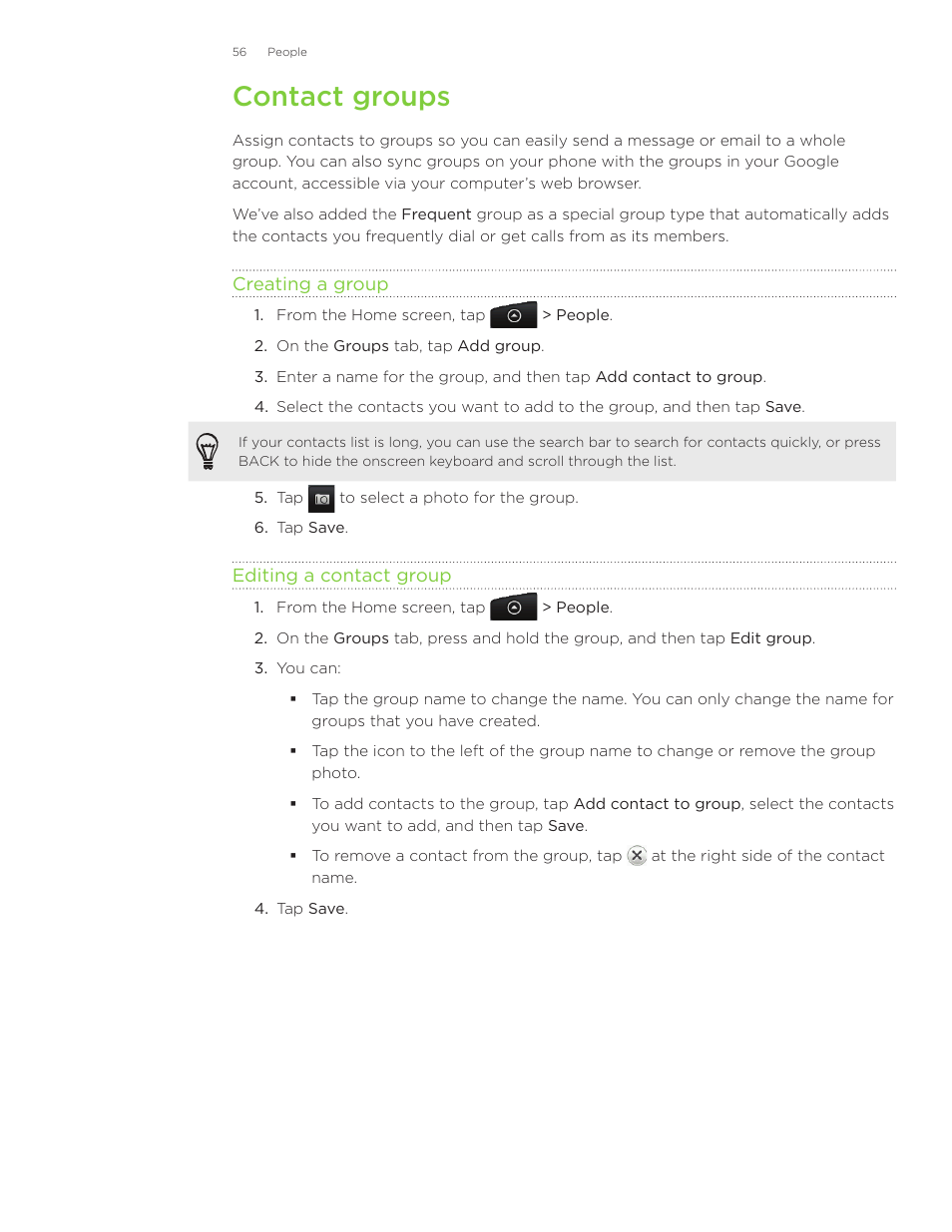 Contact groups | HTC Inspire 4G User Manual | Page 56 / 206