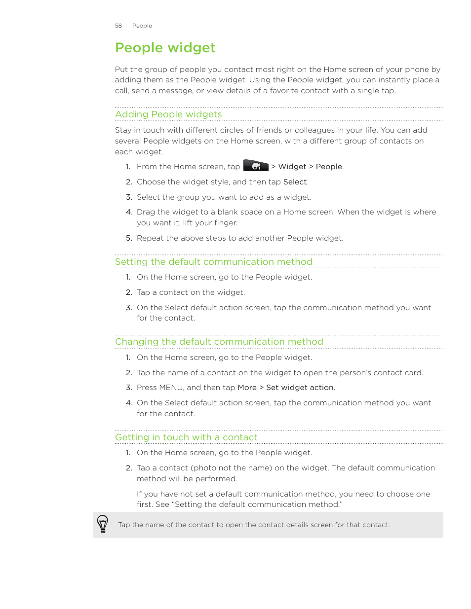 People widget | HTC Inspire 4G User Manual | Page 58 / 206