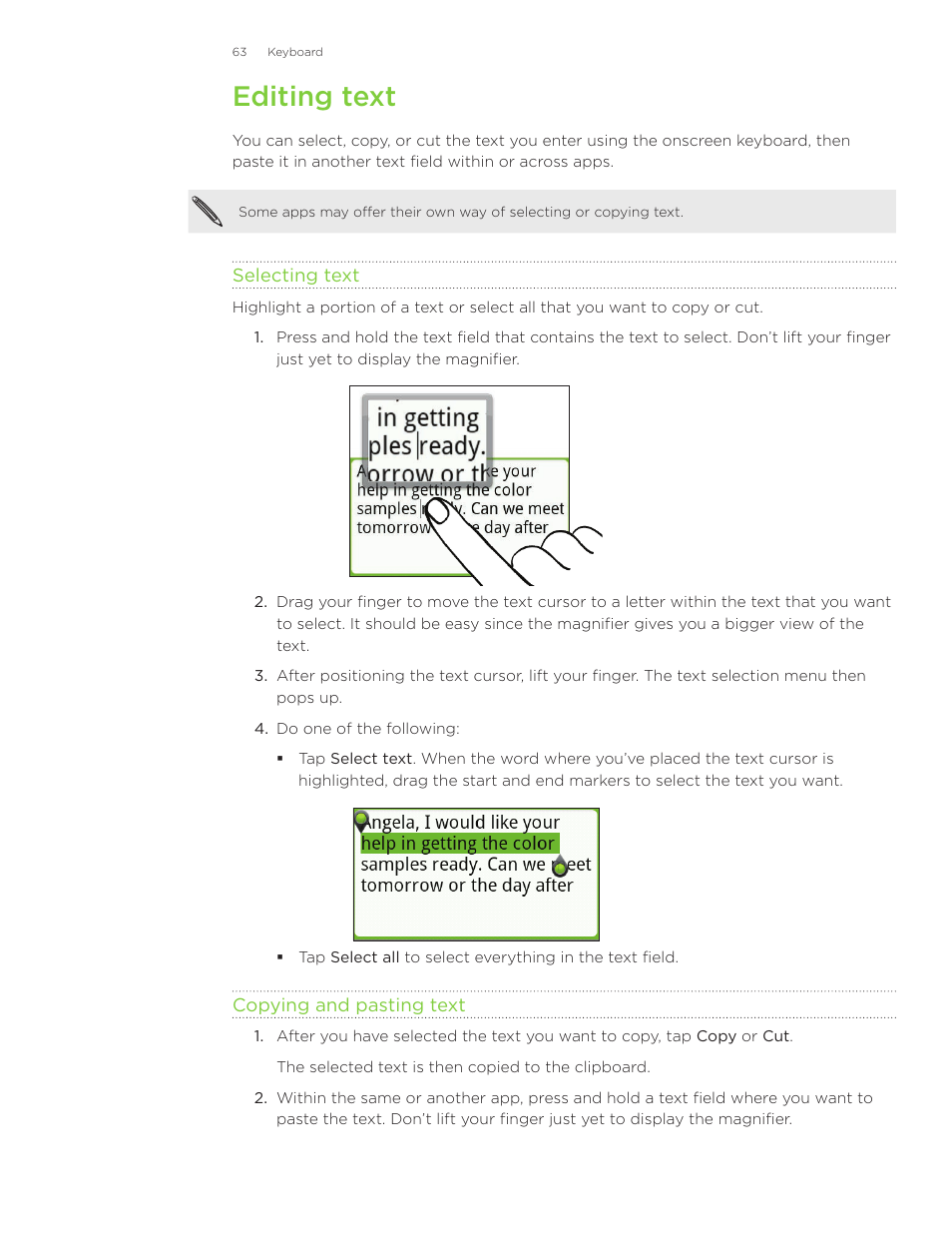 Editing text | HTC Inspire 4G User Manual | Page 63 / 206