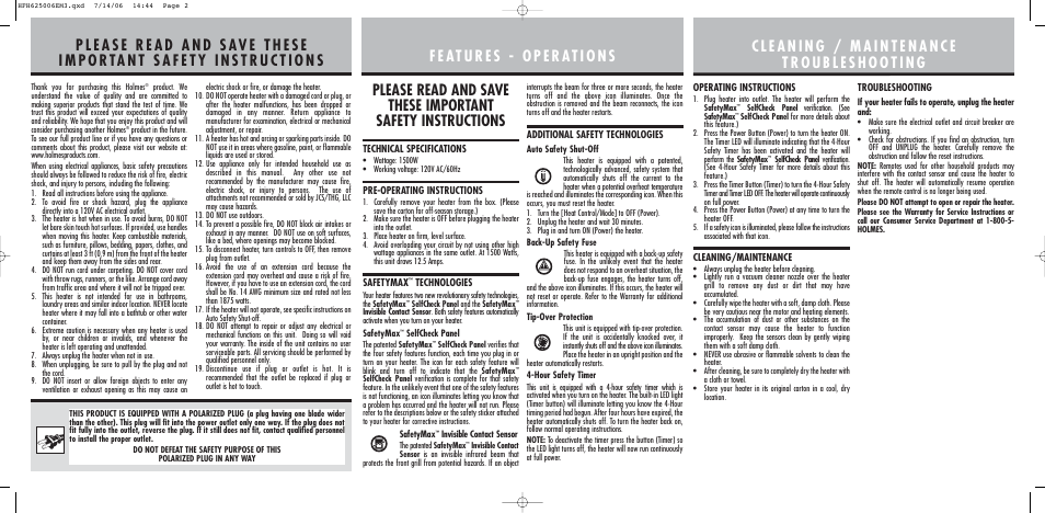 Holmes HFH6250 User Manual | Page 2 / 2