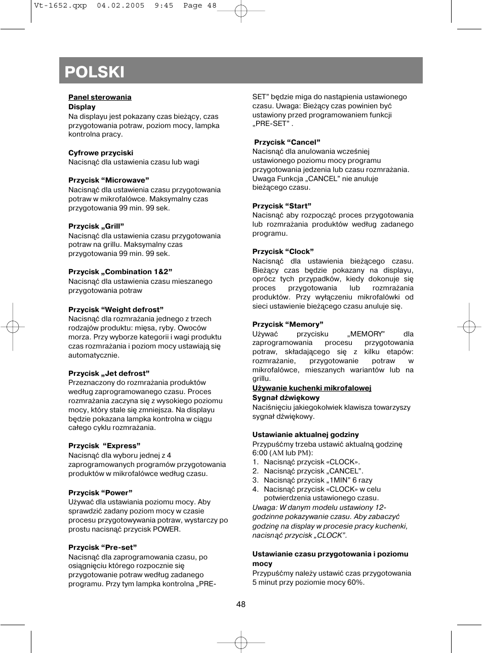 Polski | Vitek VT-1652 User Manual | Page 48 / 68